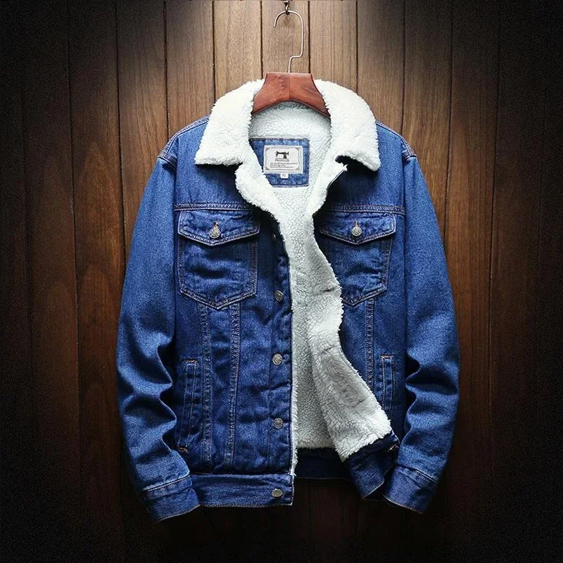 Mens Fashion Denim Jacket - Denim Jackets Man Padding with Sheep