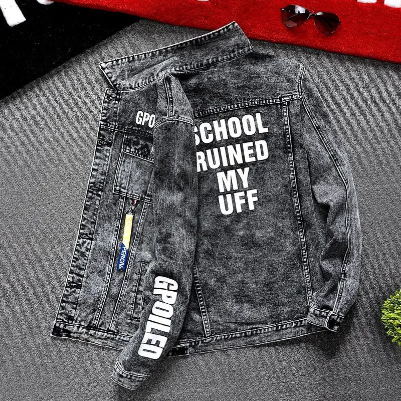 Mens Fashion Denim Jacket - Male Jean Coats Red With Print