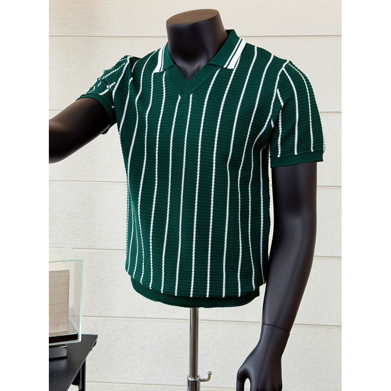 Men'S Fashion V Neck T Shirts - Summer Ice Silk Striped V-neck Polo