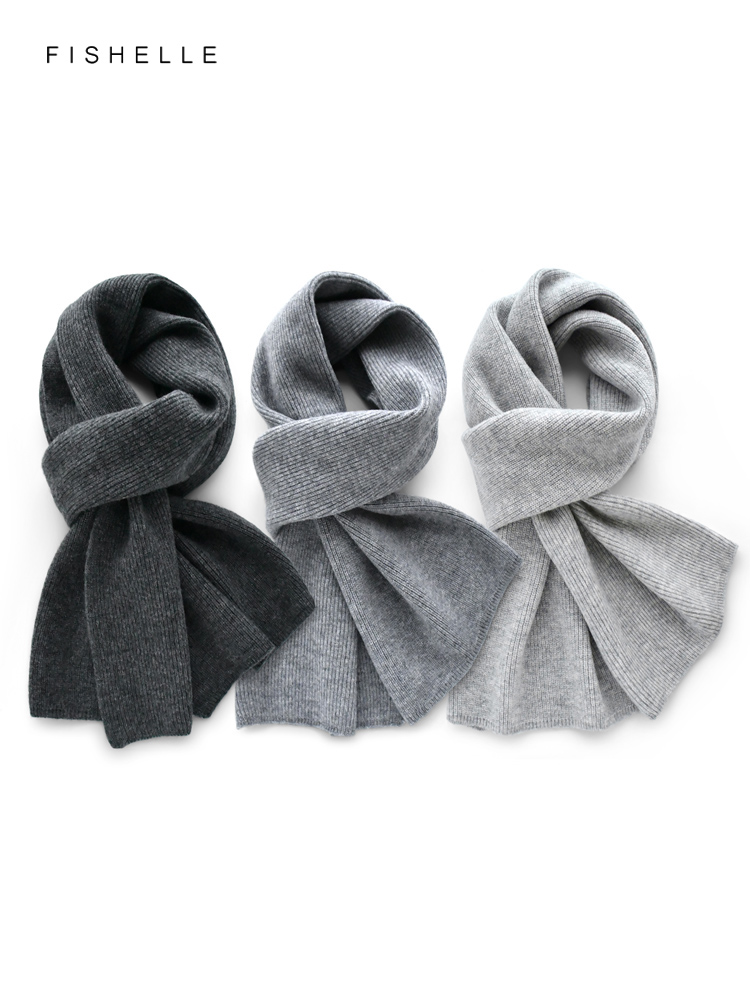 Men Scarf Wool - Gray solid color cashmere scarf winter