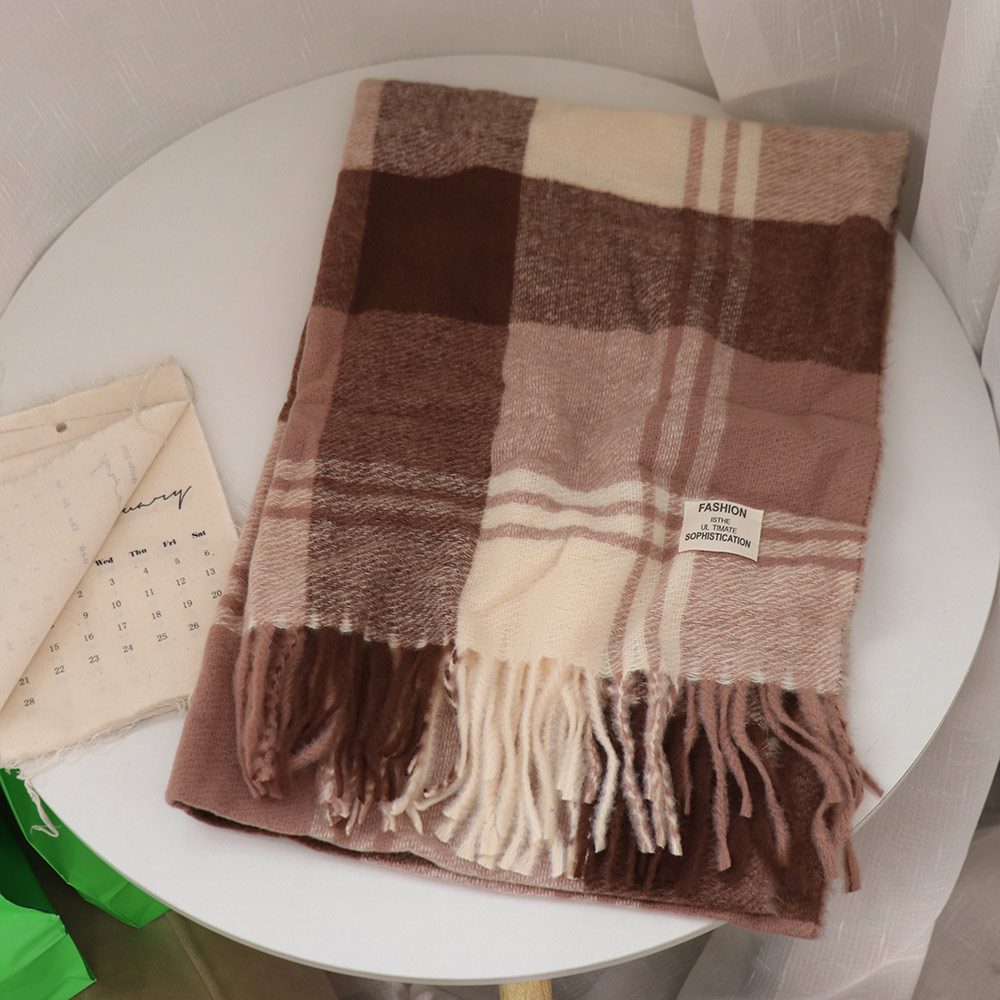 Men Scarf Wool - Casual Windproof Plaid Wool Scarf Long