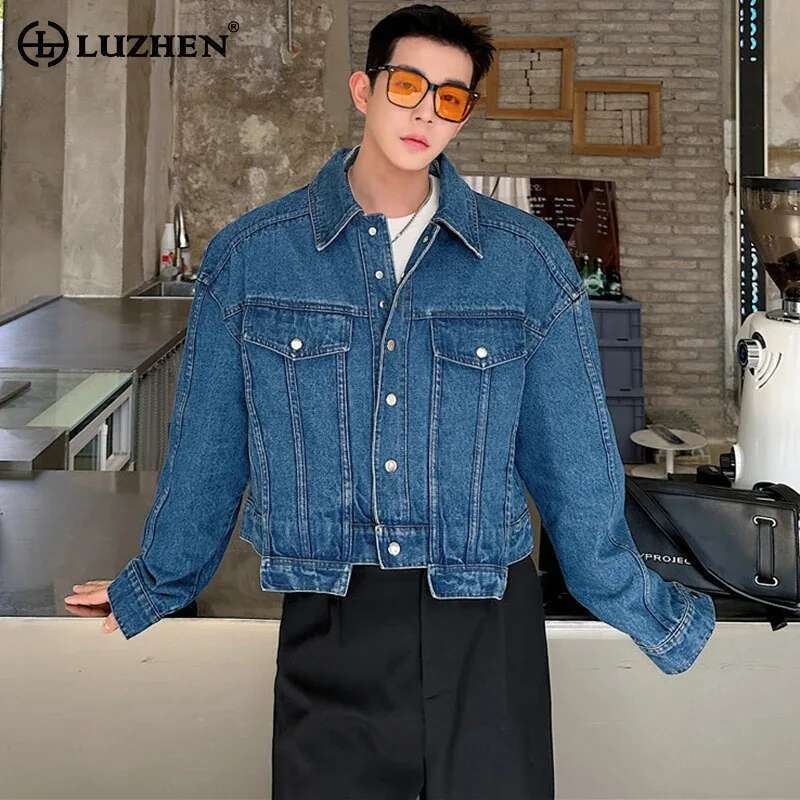 Mens Fashion Denim Jacket - LUZHEN Personality Denim Short Jacket Men's