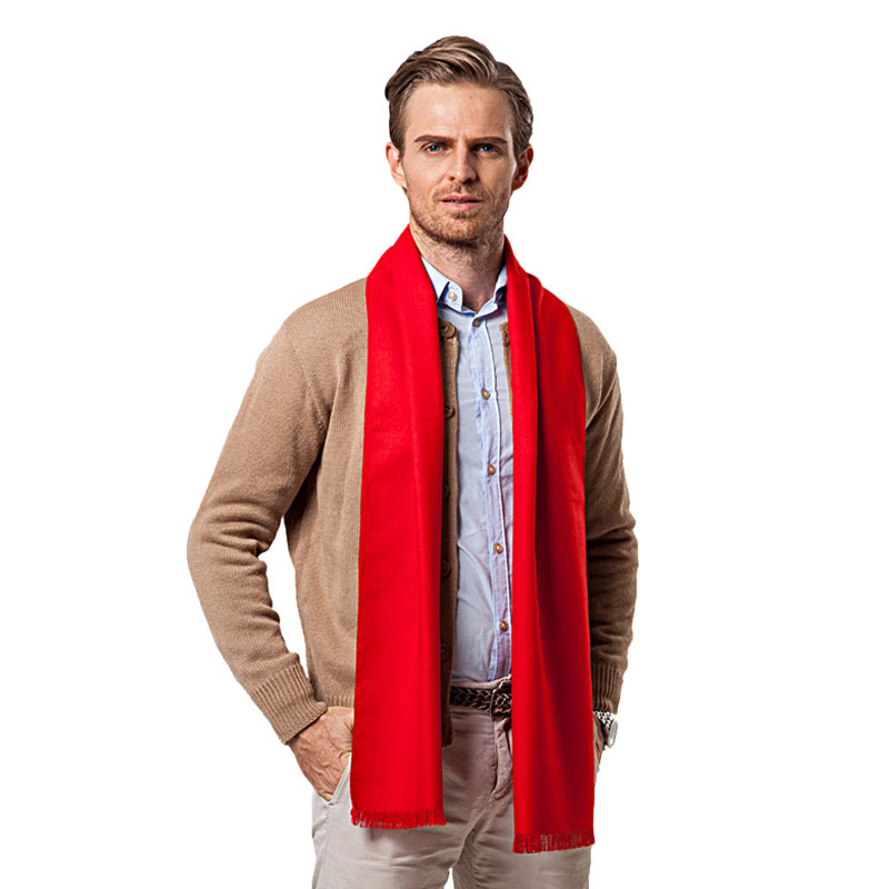 Men Scarf Wool - Fashion Winter Solid Color Men Red