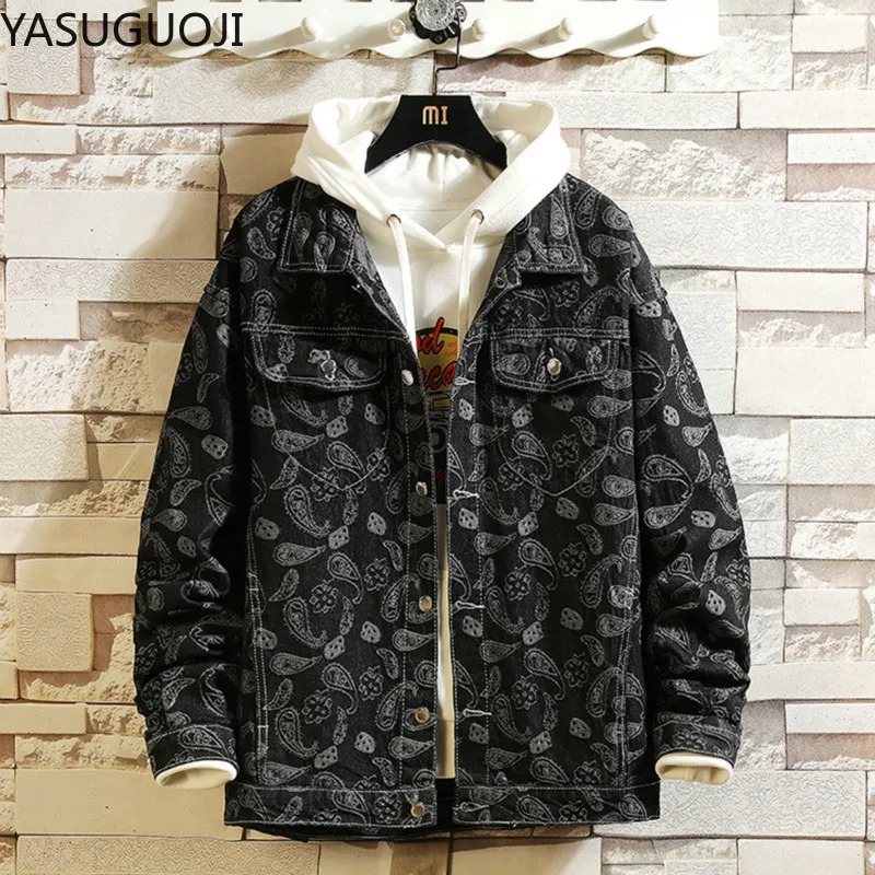 Mens Fashion Denim Jacket - New 2025 Spring Japanese Vintage Printed