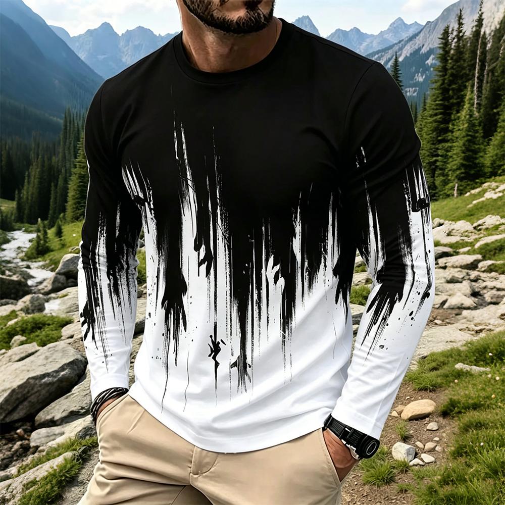 Mens Fashion Summer - Men's Gradient Ink Splash Long Sleeve