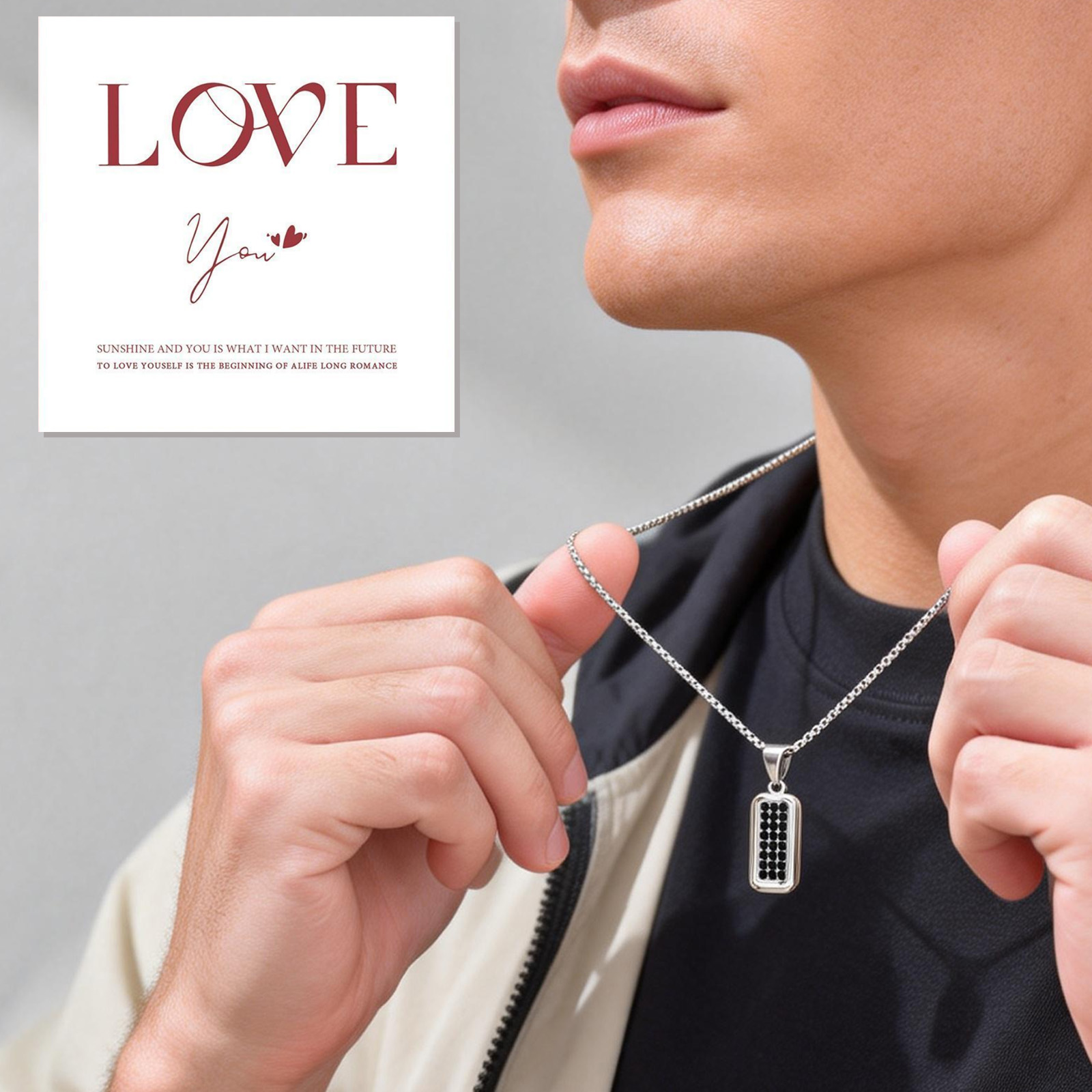Personalization Dog Tag Neckla - Men'S Fashion All Black Outfit recension och pris