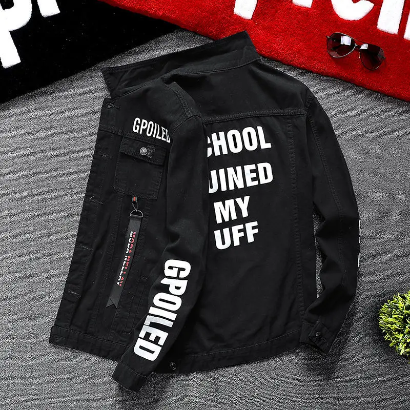 Male Jean Coats Red With Print - Mens Fashion Denim Jacket recension och pris