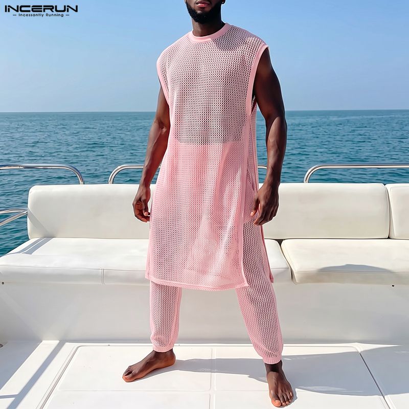 INCERUN Men Sets Mesh See Thro - Mens Fashion Summer recension och pris