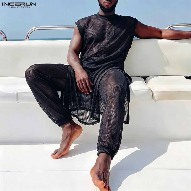 INCERUN Men Sets Mesh See Thro - Mens Fashion Summer recension och pris