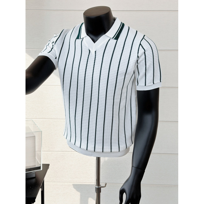 Summer Ice Silk Striped V-neck - Men'S Fashion V Neck T Shirts recension och pris