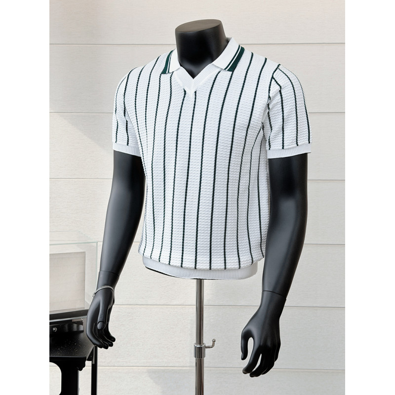 Summer Ice Silk Striped V-neck - Men'S Fashion V Neck T Shirts recension och pris