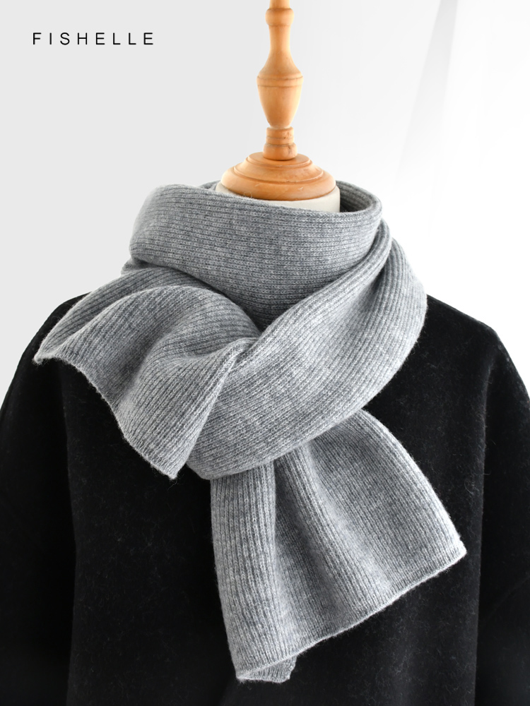 Gray solid color cashmere scar - Men Scarf Wool recension och pris