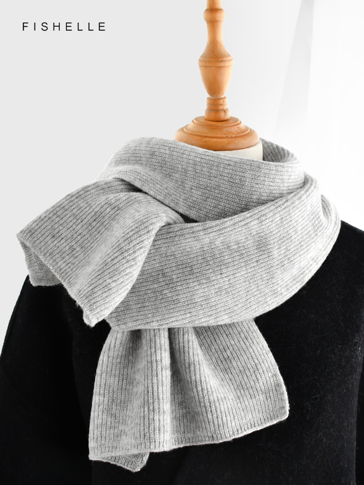 Gray solid color cashmere scar - Men Scarf Wool recension och pris