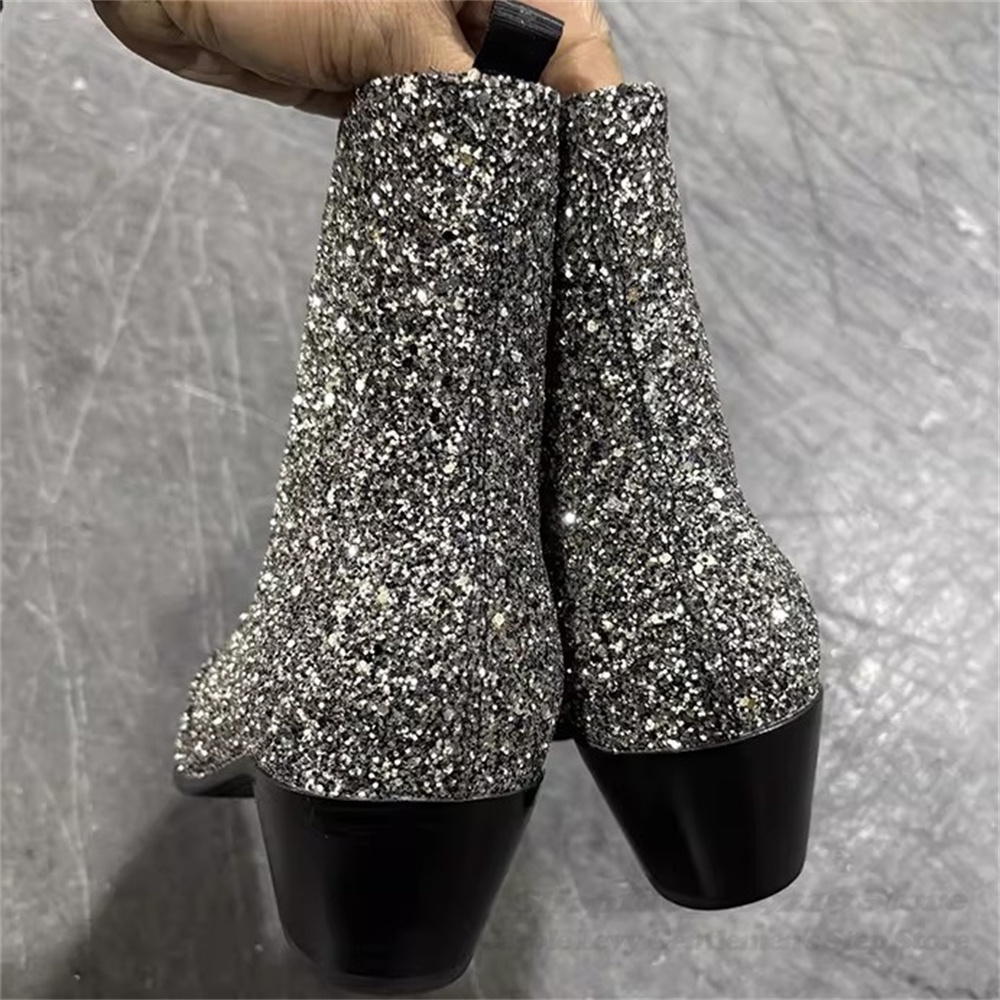 Silver Bling Bling Pointed Toe - Chelsea Boots Men recension och pris