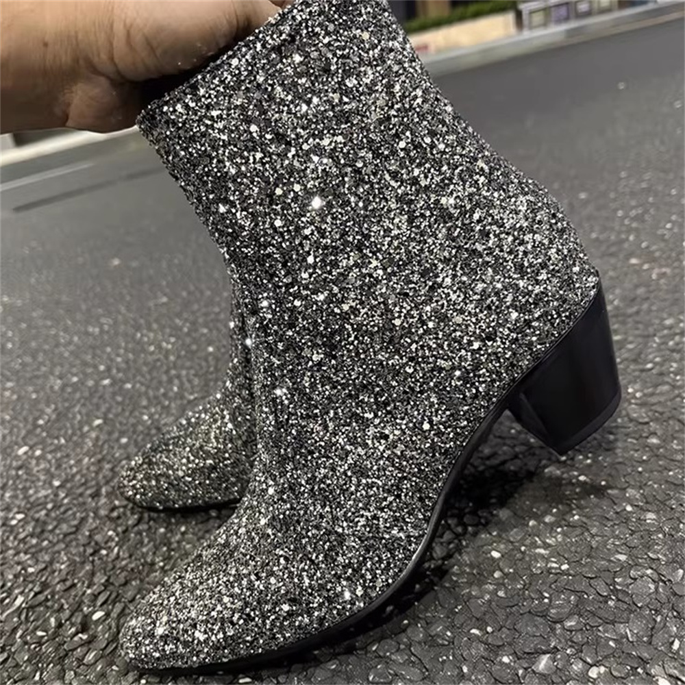 Silver Bling Bling Pointed Toe - Chelsea Boots Men recension och pris
