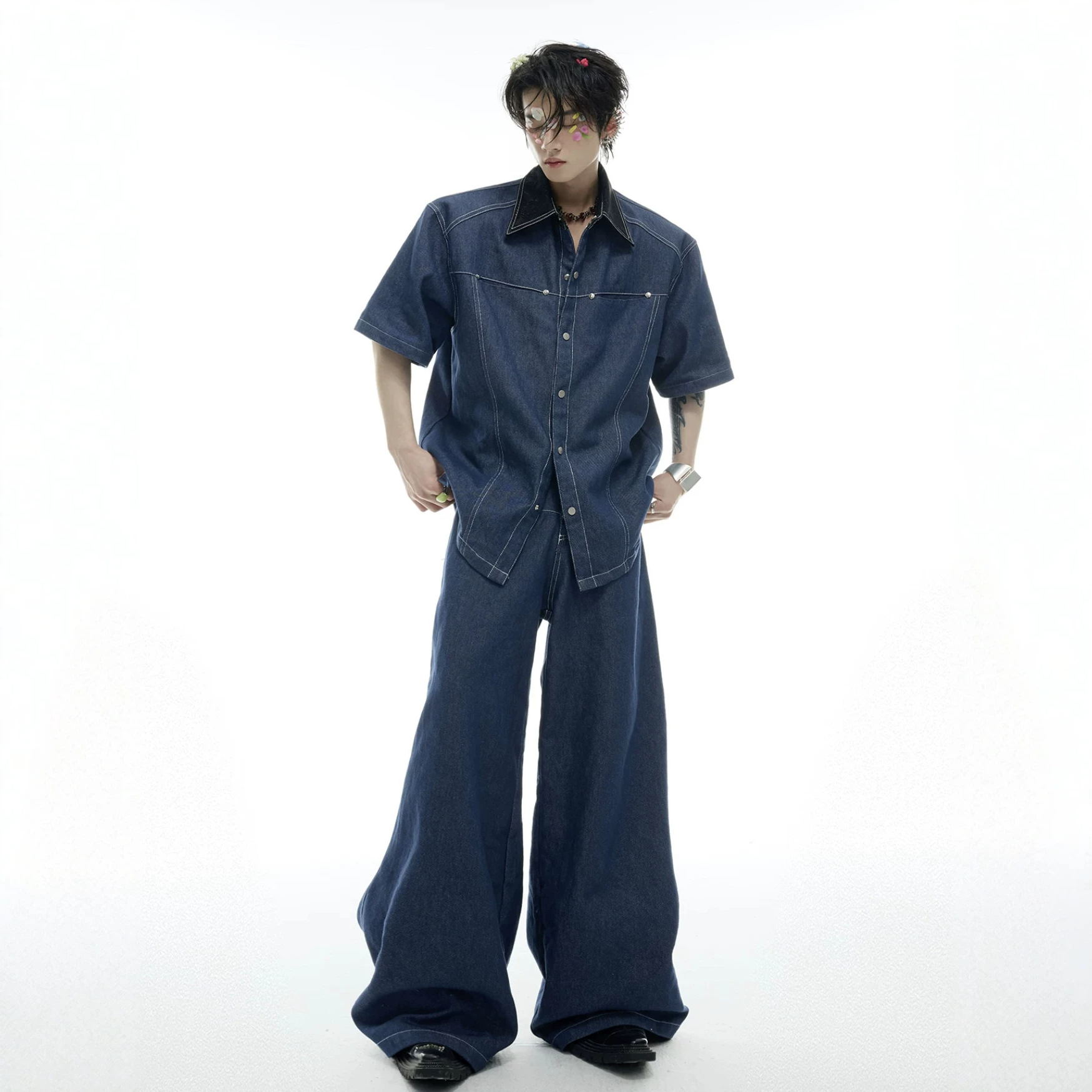 Summer Men's Denim Matching Se - Mens Fashion Denim recension och pris